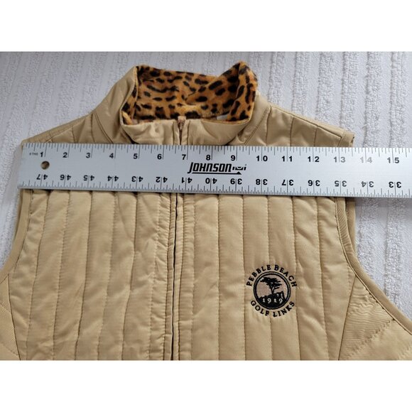 EP Pro Pebble Beach Womens Full-Zip Quilted Vest Small Beige Leopard Collar Logo - Picture 5 of 7